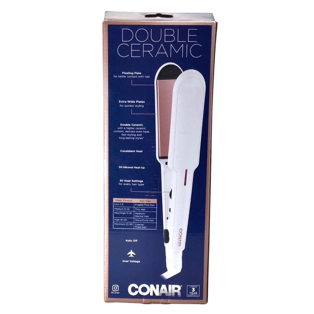 Conair Double Ceramic 1‎ 1/2 Inch Flat Iron Hair Straightener Extra Wide Plates - Picture 6 of 11